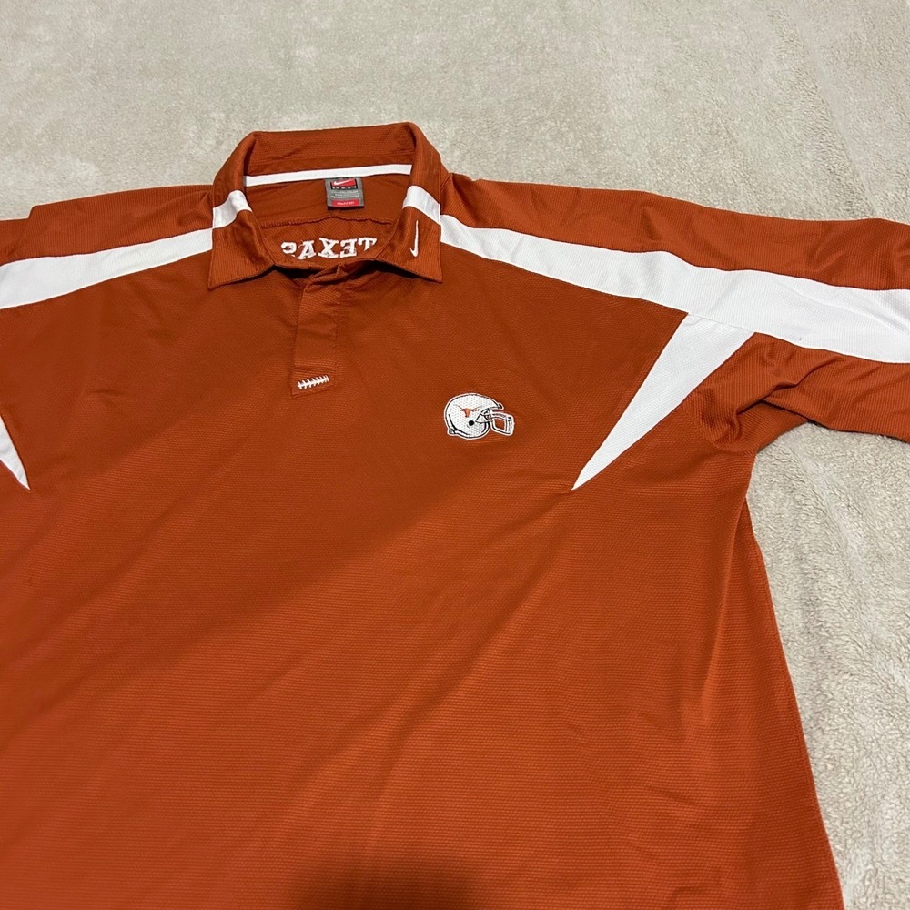 VTG Nike Texas Longhorns Polo Mens XXL 2XL Burnt Orange  Team apparel Fit Dry